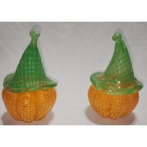 Glass Witch Hat Pumpkin Collectibles set